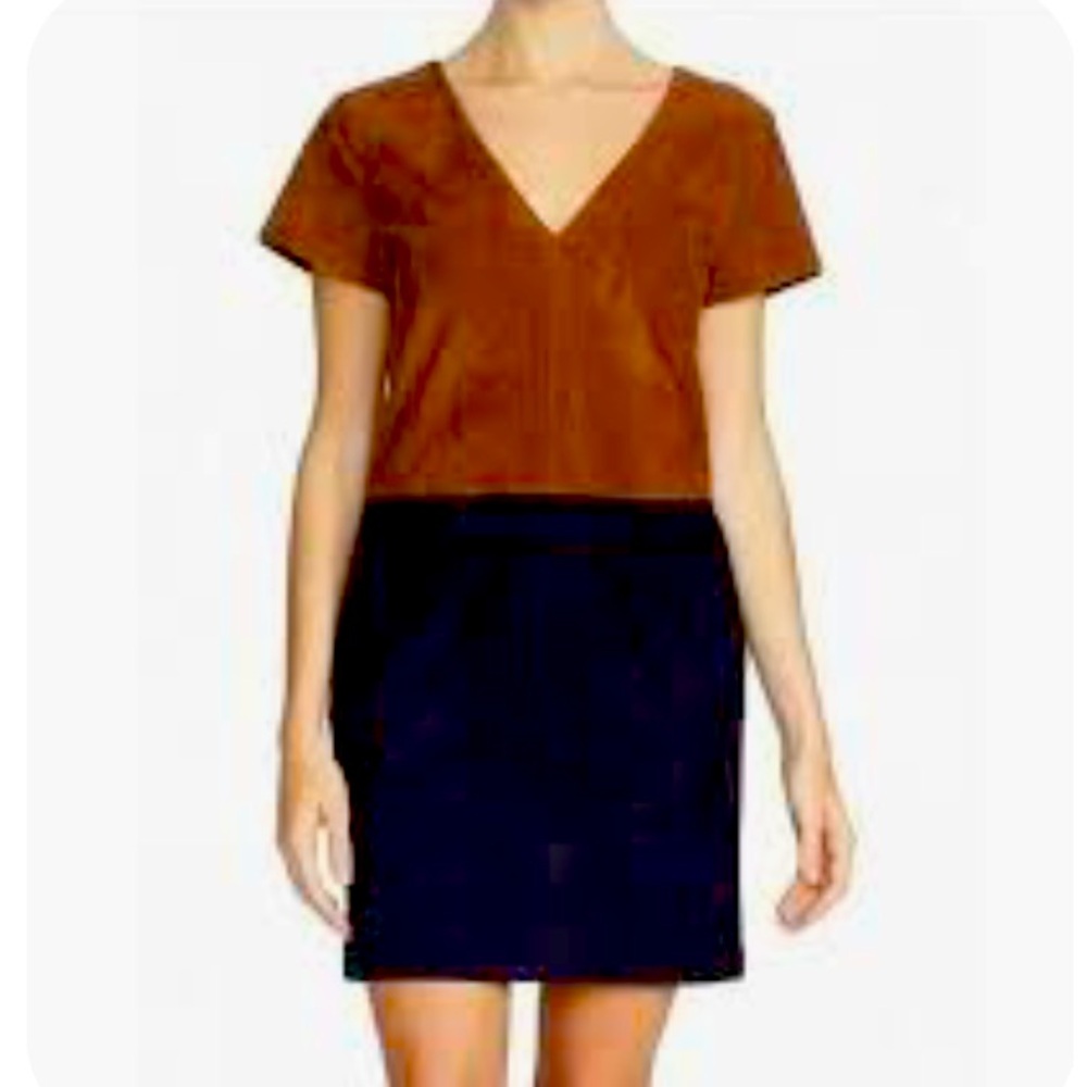 1State Faux Suede Stretch Short Sleeve Mini Dress XS Chocolate Brown Pockets